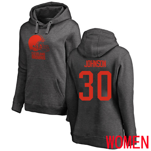 Cleveland Browns D Ernest Johnson Women Ash Jersey #30 NFL Football One Color Pullover Hoodie Sweatshirt